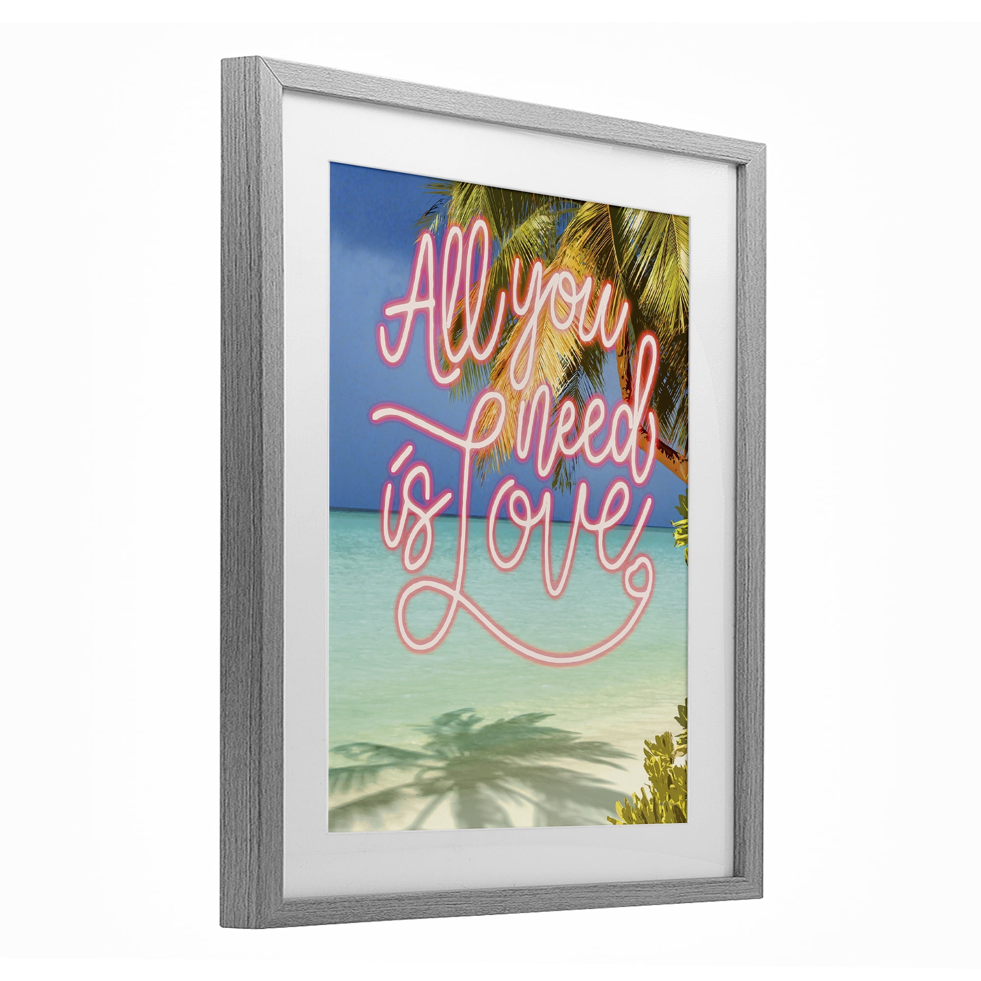 Stupell Industries Tropical All You Need Is Love Gray Framed Print Under Glass, design by Amber Sterling