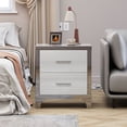 thumbnail image 2 of S-HOME Modern High Gloss Nightstand with Dual Drawers, Stylish Mirrored End Table for Bedroom & Dorm Rooms, Metal Handle, White, 2 of 12