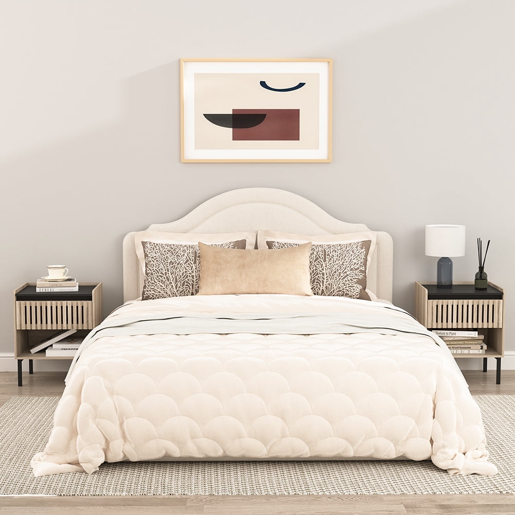 Demi Bonn Nightstand Set of 2, Bedside Table with Decorated Drawers, Wood Accent Side End Table with Storage for Bedroom, Beige