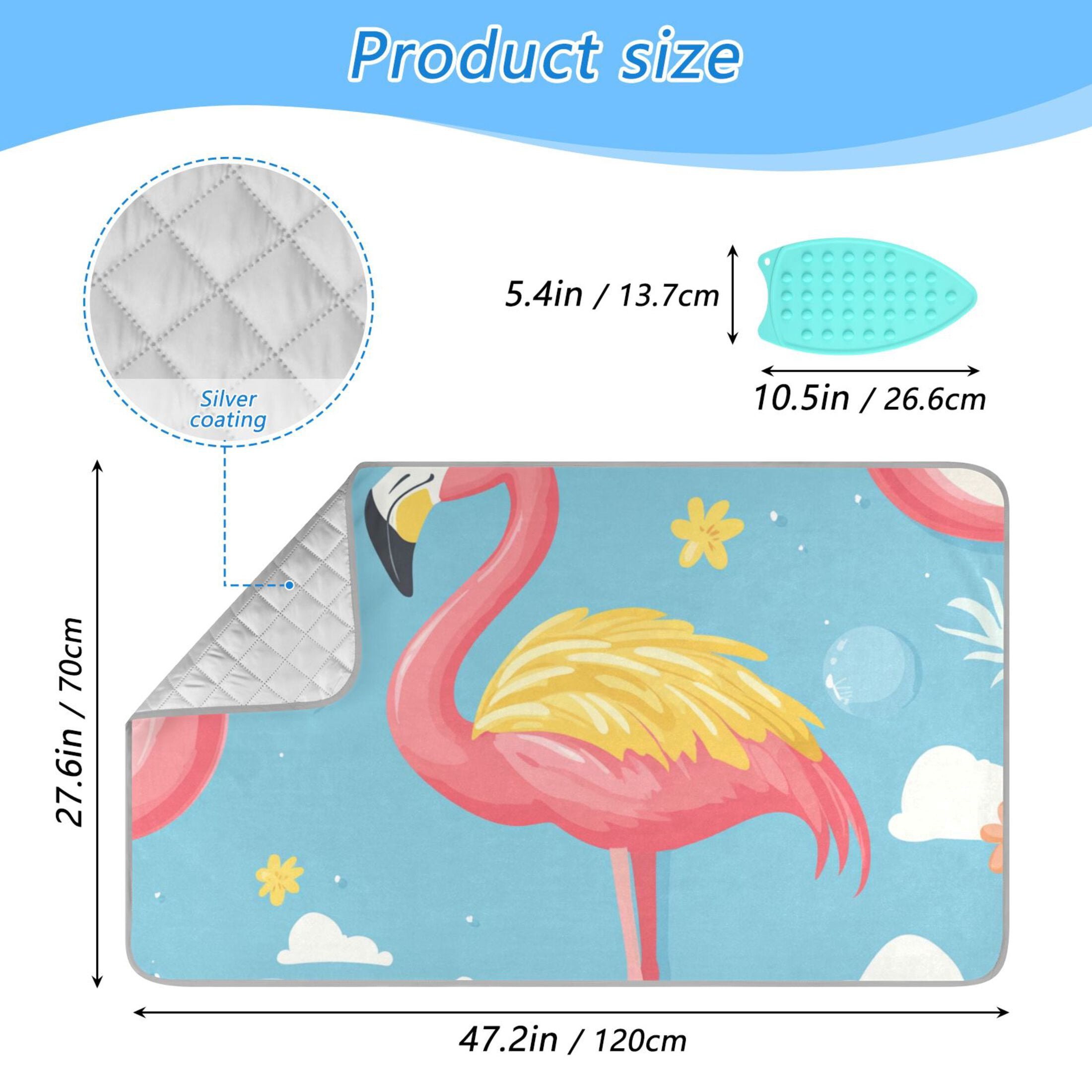Flamingo Swim Circles Cartoon Ironing Mat Blanket Portable Travel Ironing Pad Heat Resistant Pad 47.2" x 27.6”