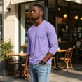 thumbnail image 4 of Dwelliawo Long Sleeve Shirts for Men T-Shirts V Neck Moisture Wicking Soft Casual Basic Tee Fall Spring Light Purple 3XL, 4 of 6