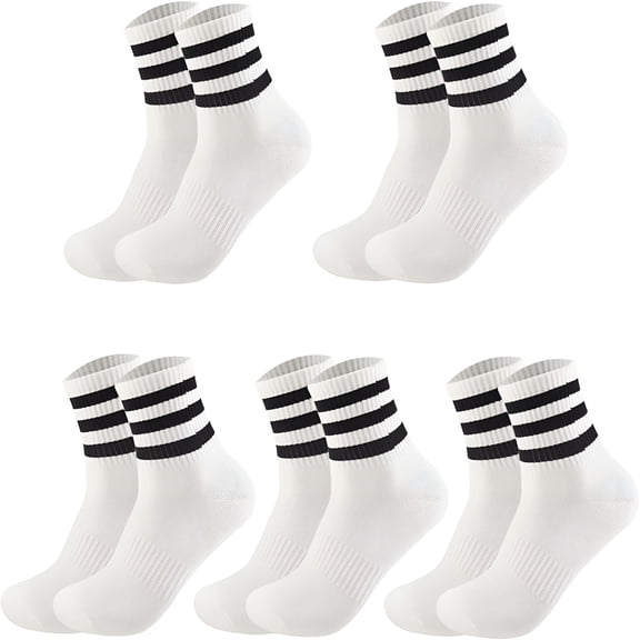 TELOLY 5 Pairs Unisex Stripe Crew Socks Breathable Athletic Sports Gym School Casual Quarter Ankle Socks for Men Women