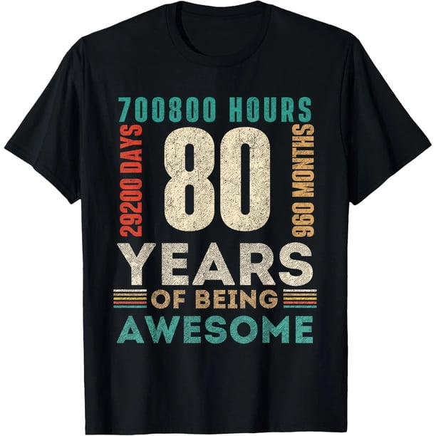 Playera de Cumpleaños 80 Años para Mujer - "80 Años de Viaje" Diseño Divertido, Cuello Redondo, Manga Corta, Estampado, Negro