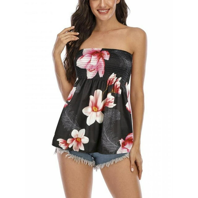 Mialoley Women's Tube Tops Solid/Floral/Leopard/Geometric Print Sleeveless Open Back Loose Tank Tops