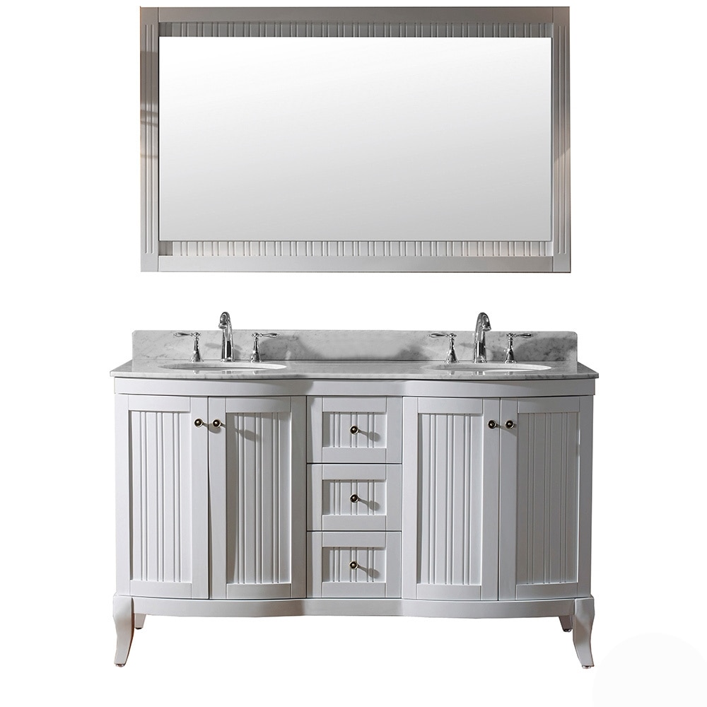 VIRTU USA Khaleesi 60inch Double Vanity White Marble Top Round Sinks