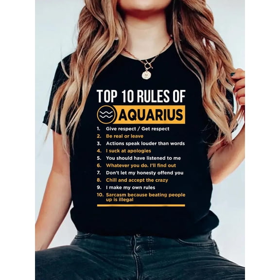Aquarius Traits Facts Horoscope Zodiac Astrological Sign T-Shirt Graphic Tee summer Tops For Women Round Neck Fashion Cotton shirts