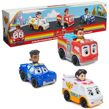 Disney Junior Firebuds, 3 PK Diecast Metal Toy Car: Firetruck, Ambulance, and Police Car for Kids 3 