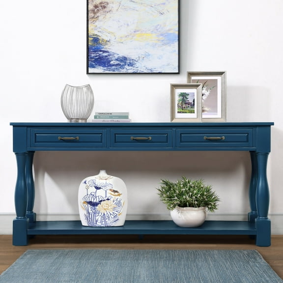 Triple Tree Storage Wood Console Table, Navy Blue