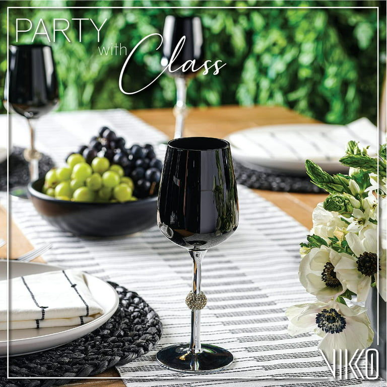 Vikko Dcor Black and Silver Wine Glasses: 11 Oz Wine Tasting Glass  Decorative Wine Glass with Diamante Accented Stem Fancy Stemmed Wine  Glasses Set of