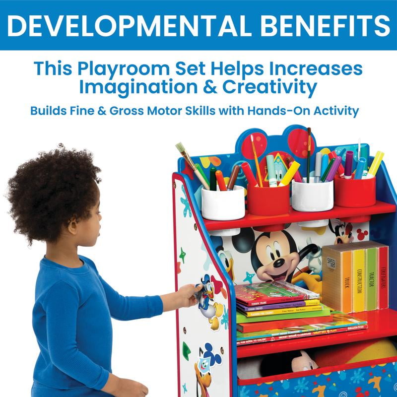 Mickey Mouse 3-Piece Art & Play Toddler Room-in-a-Box by Delta Children  Includes Draw & Play Desk, Art & Storage Station & Fabric Toy Box, Blue