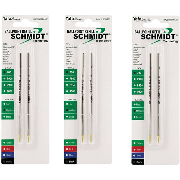Schmidt A3 700 BallPoint, Refill Nickel Silver Tip Medium Point, Black, 6 Pack Blister (SC58212)