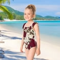 thumbnail image 5 of Girls Ruffled One Piece Swimsuit Summer Beach Vacation Swimwear Tank Swimsuit White and Crimson Roses Pattern, 5 of 8