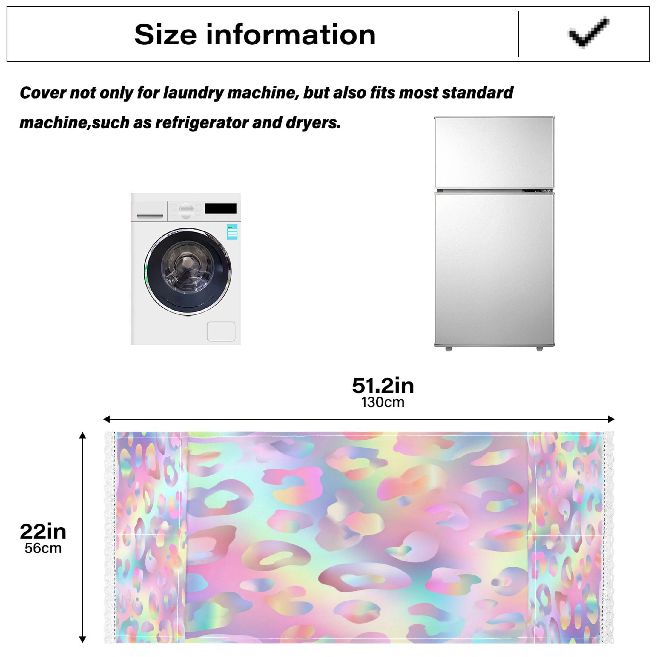 Washing Machine Cover 51.2x22in, Durable Polyester Dust Cover with Lace Trim and Side Pocket for Appliances Colorful Leopard Print