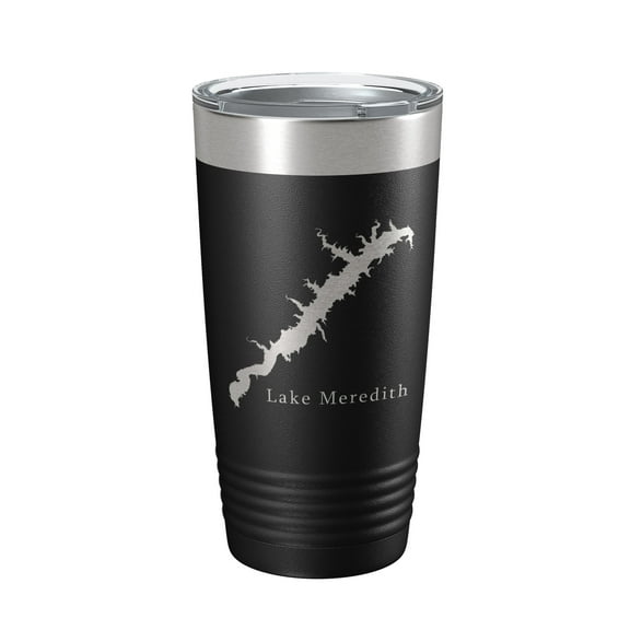 Lake Meredith Map Tumbler Travel Mug Insulated Laser Engraved Coffee Cup Texas 20 oz Black