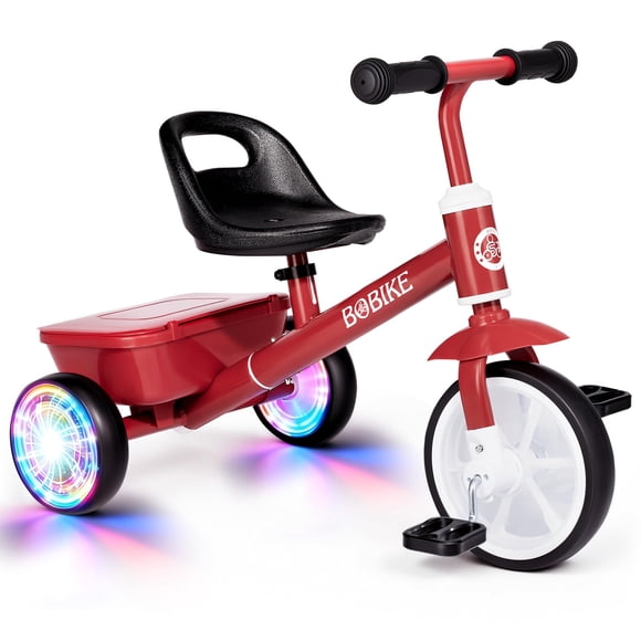Bobike Tricycle pour Tout-Petits de 2 à 5 Ans, Tricycle avec 2 Roues Lumineuses à DEL, Vélo pour Tout-Petits avec Siège à 3 Positions et Panier Arrière, Cadeau Vélo pour Enfants pour B