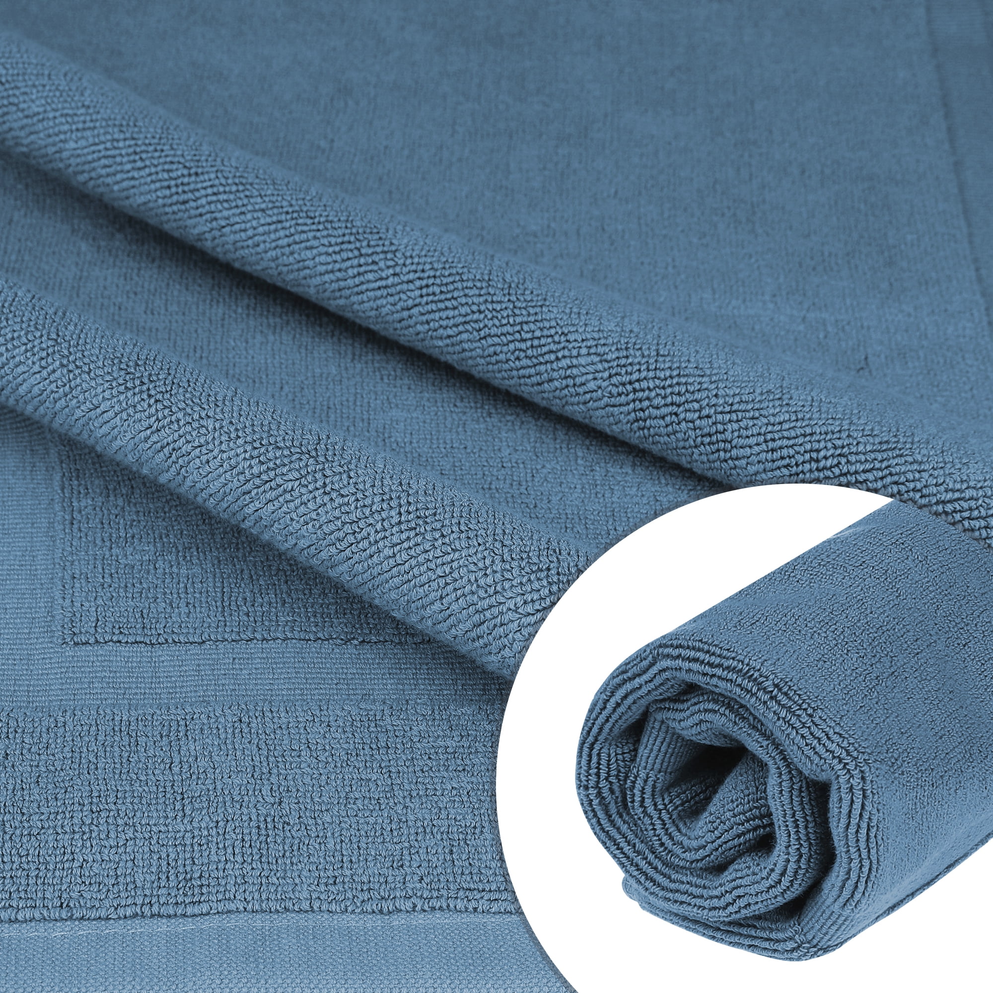 Unique Bargains 3 Pcs Towel Cotton Banded Mat Reversible Step Out Rug Dark Blue 16" x 24"