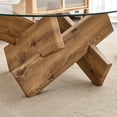 thumbnail image 6 of Round Glass Top Coffee Tables for Living Room, 33.4 Inch Rustic Farmhouse Center Table, Mid Century Circle Cocktail Table with Wood Crossed Legs, 6 of 7