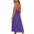 thumbnail image 6 of Gamivast Dresses for Women Linen Halter V-Neck Sleeveless Maxi Dress with Pockets Casual Loose Fit Button Front Summer Beach Vacation Dress Purple S, 6 of 7