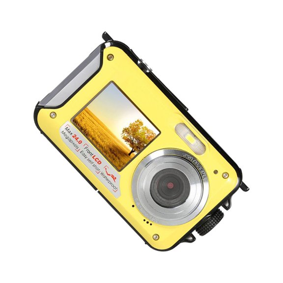 Seitruly Cámara digital Videocámara de doble pantalla a prueba de agua 24MP Foto 16X Anti- Cámaras grandes de carga USB de 2.7 pulgadas bajo Electrónica Reino Unido/Amarillo