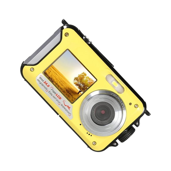 Inteprter Cámara digital a prueba de agua 1080P Video de pantalla dual 24MP Foto 16X 2.7 pulgadas Cámaras grandes de alta definición para bajo el Electrónica Reino Unido/Amarillo