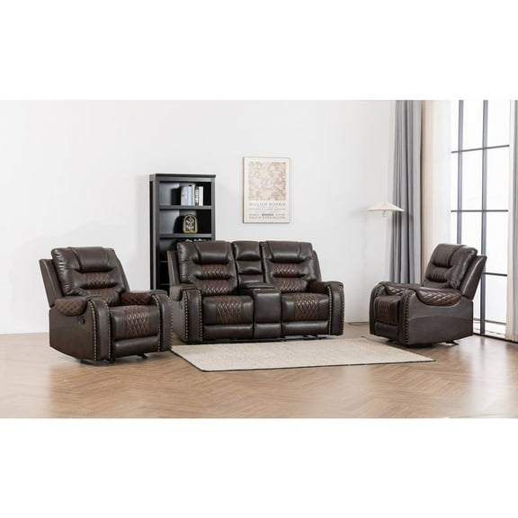 Ilyiano Two Tone Faux Leather 3-Piece Livingroom Reclining Set In Brown