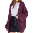 thumbnail image 3 of Women Chunky Knit Cardigan Long Sleeve V Neck Button Up with Pocket Sweater Coat for Fall and Winter Purple XXXL, 3 of 8
