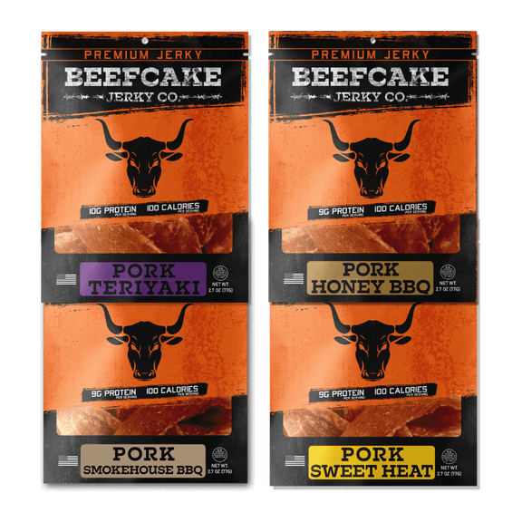BeefCake Pork Jerky, Variety, 4 pack
