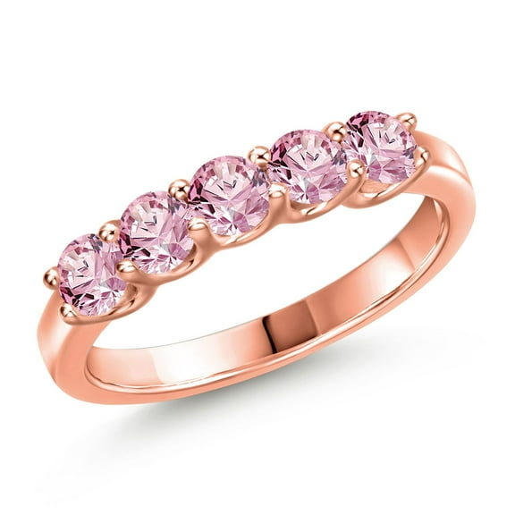 Gem Stone King 18K Rose Gold Plated Silver Pink Lab Grown Diamond Wedding-Bands Ring for Women | 0.90 Cttw | Round 3.5MM | Gemstone April Birthstone | Size 6