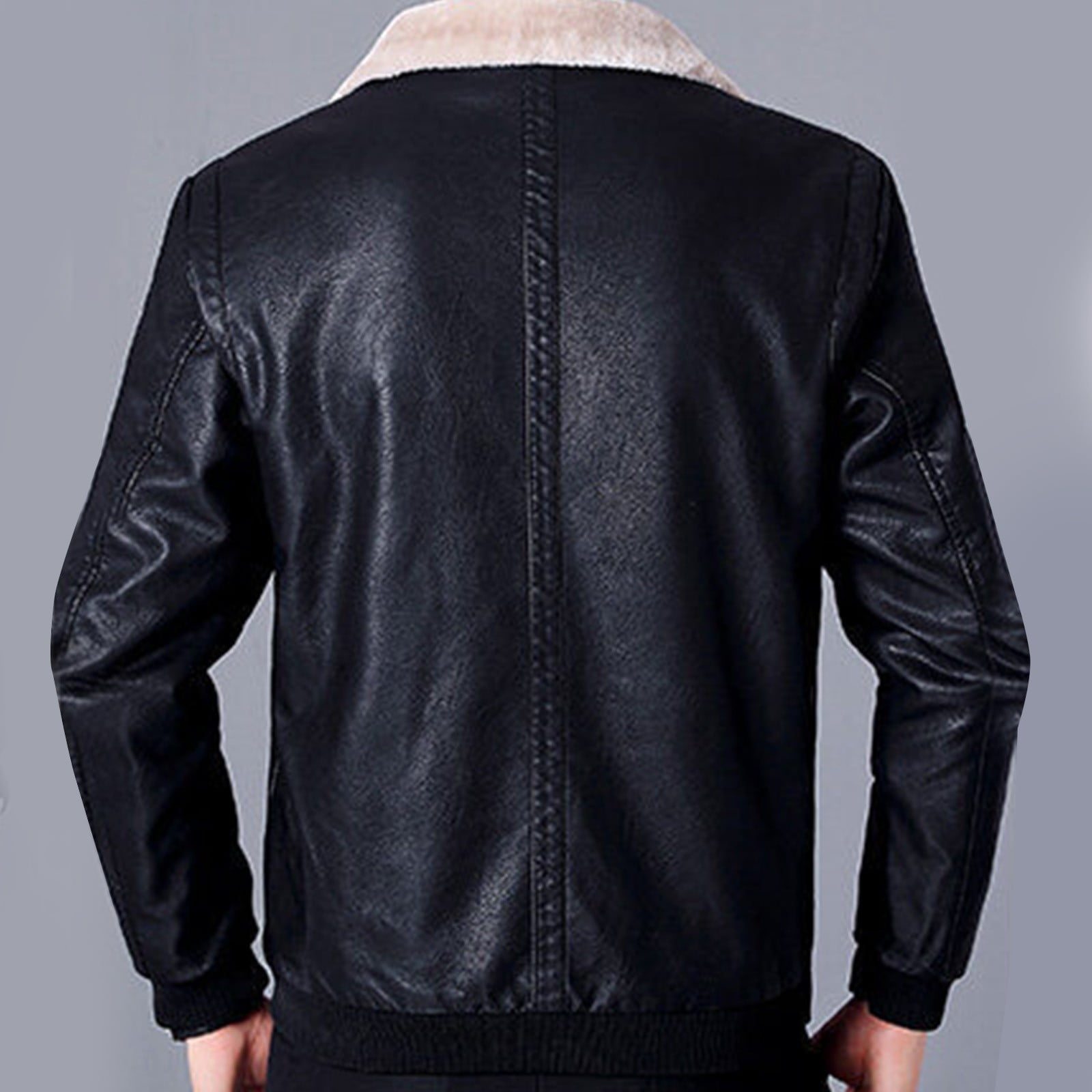 Brown Leather Jacket Men Fashion Fleece Turn-Down Collar Jacket Moto Biker Coat Retro Bomber Faux Leather Outerwear