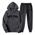 thumbnail image 2 of felwors Women 2 Piece Tracksuits New York Letter Graphic Sweatsuits Fall Winter Hoodies Jogger Pants Matching Lounge Sets with Pocket(Dark Gray, S), 2 of 4