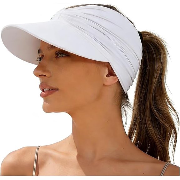 Summer Women's Sun Hat Beach Pool Golf Playa Outdoor Wide Brim Protection Visor UV Ponytail Cap Pleated Hole(xxw)