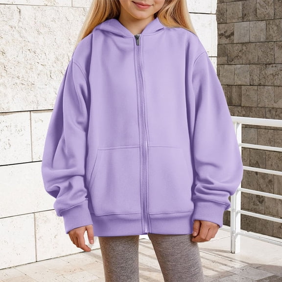 GiLiling Kids Teen Boys Girls Zip Up Hoodie Long Sleeve Warm Fleece Sweatshirt Oversized Jacket with Pockets Casual Fall Fashion Outfit (Purple, 5-6 Years)