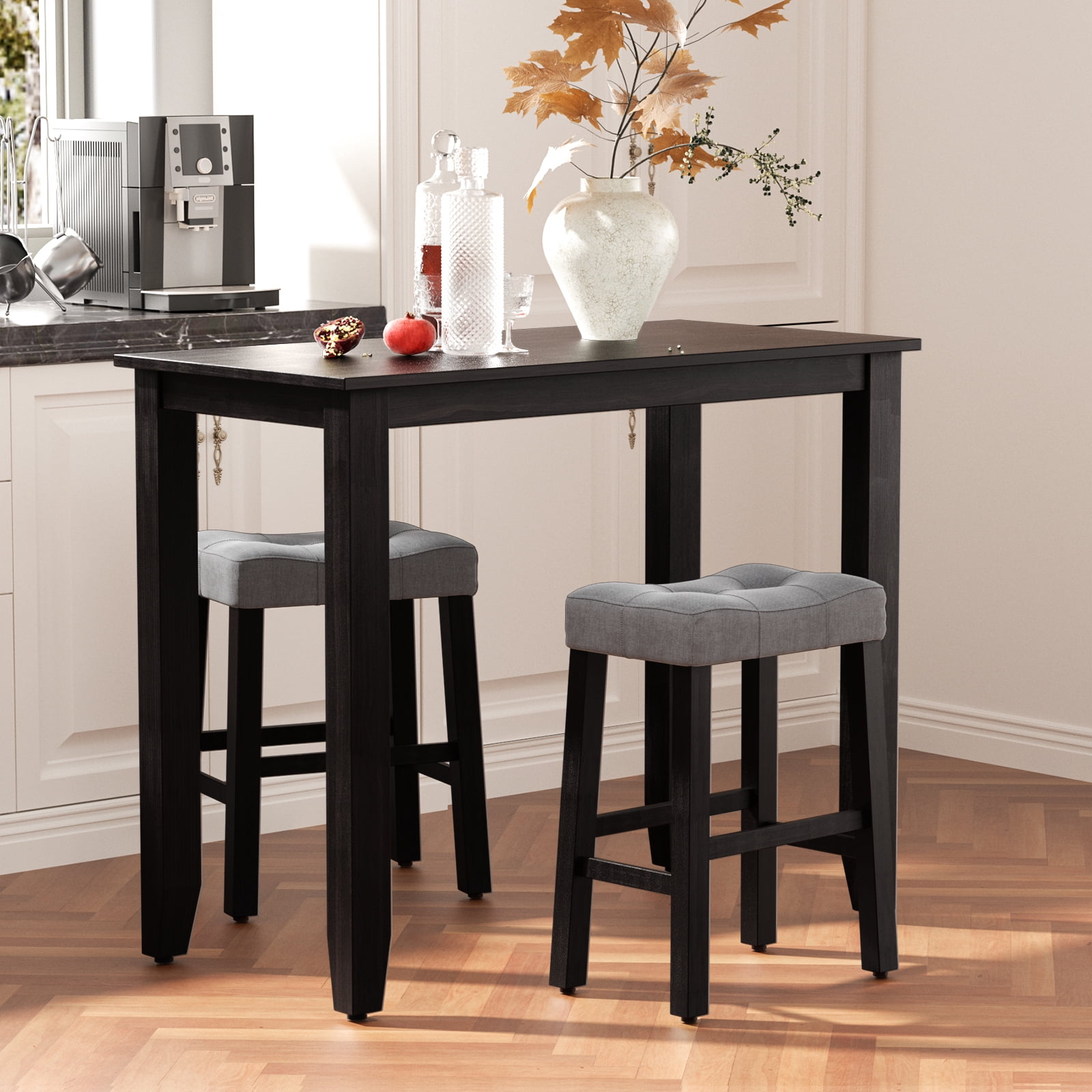 Nathaniel Home, 3 Piece Dining Table Set, Counter Height Dining Sets, Table and Chairs Set, Rectangle Table and Upholstered Chairs, for Kitchen, Oak