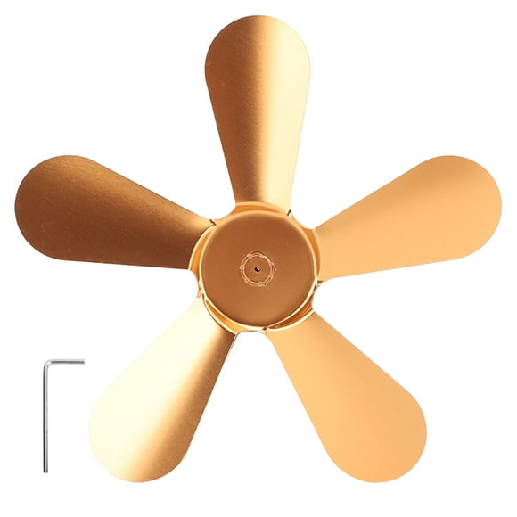 5 Blades Stove Fan Blade Aluminium Alloy Heat Powered Stove Fan Blades Replacement for Fireplace Fan Gold