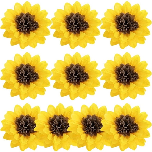 10 Pcs Sunflower Tissue Paper Pom Poms Party Decorations Flowers Wall Hanging Decorations for Birthday Bridal Baby Shower Wedding Party