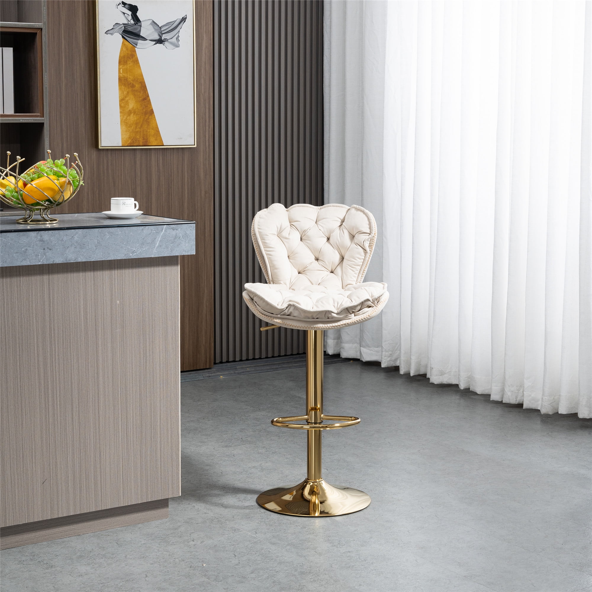 Bar Stools Bar Counter Height,Velvet Swivel Bar Chairs Adjustable with