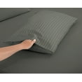 thumbnail image 5 of ROYALE LINENS Striped Bed Sheet Set - Microfiber 1800 Bedding - 1 Fitted Sheet, 1 Flat Sheet, 2 Pillow case - Wrinkle & Fade Resistant - 4 Piece Damask Stripe Queen Bed Sheet Set (Stripe Grey, Queen), 5 of 10