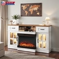 thumbnail image 2 of Hassch Rustic Fireplace Entertainment Center with Storage, 58" Wood TV Console with 25" Heater Insert, Checkered Glass Doors, Drawers & Adjustable Shelves, Brown+White Living Room Media Cabinet, 2 of 7