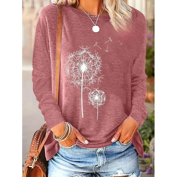 MORTTIC Women's Floral Print Crewneck Sweatshirt Casual Long Sleeve T Shirt Pullover Graphic Tee for Everyday Comfort, S