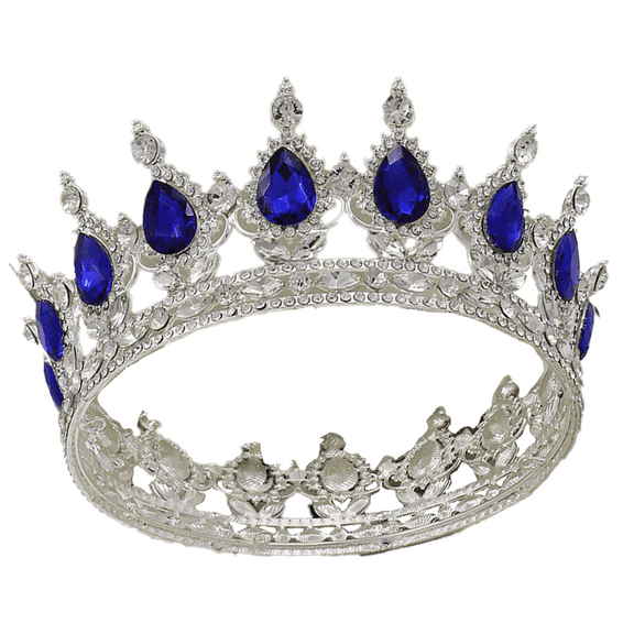 Crown Topper for Birthday Tiara Gorgeous Crystal metal Crown Prom Princess Crown for Costume Headband-Dark blue