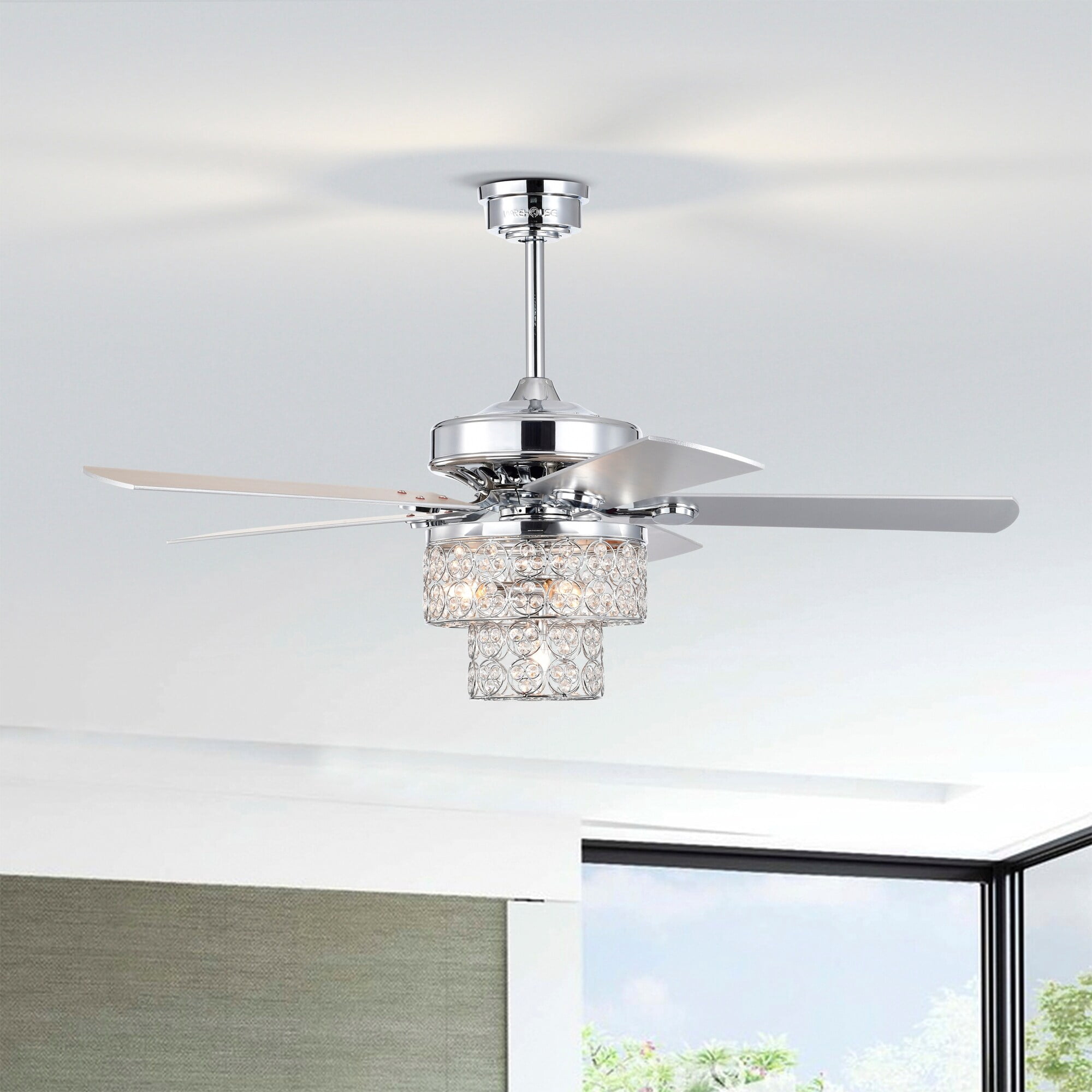 Caderina 52 in. 4-Light Indoor Chrome Finish Ceiling Fan with Light Kit and Remote