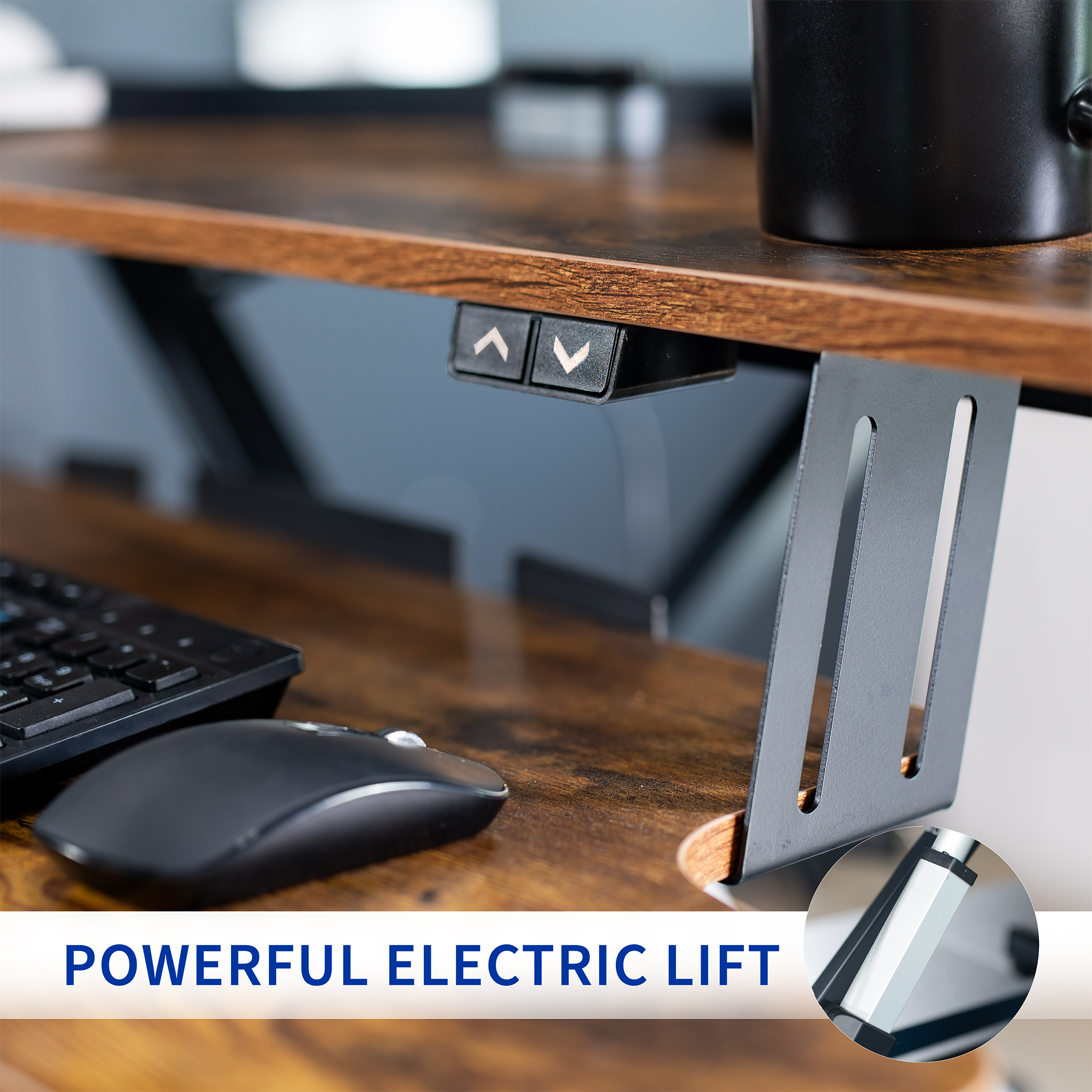 VIVO Vintage Brown Electric 36" Standing Desk Monitor Riser, Sit Stand Tabletop