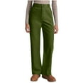 thumbnail image 2 of Women's Pants High Waist Staright Leg Skinny Spring Solid Color Casual Pants With Pockets Army Green,3XL, 2 of 7