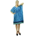 thumbnail image 2 of Phagun Printed Blue Cotton Short Kaftan Drawstring Caftan Night Wear Coverup-20, 2 of 10