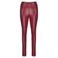 thumbnail image 5 of Tuphregyow Solid Matte PC Leather Women's Open Crotch Pants - Slim Flare Long Leggings - Summer Stretchy Casual Elastic Lightweight Regular Fit Wine XXXXL, 5 of 5