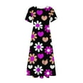 thumbnail image 3 of Fshaion Robe d'Été pour Femmes 2024 Grande Taille Manches Courtes Col Rond Jupe Mi-Longue avec Imprimé Superposé Double Poche Robe Liquidation Moins de 10!, 3 of 4