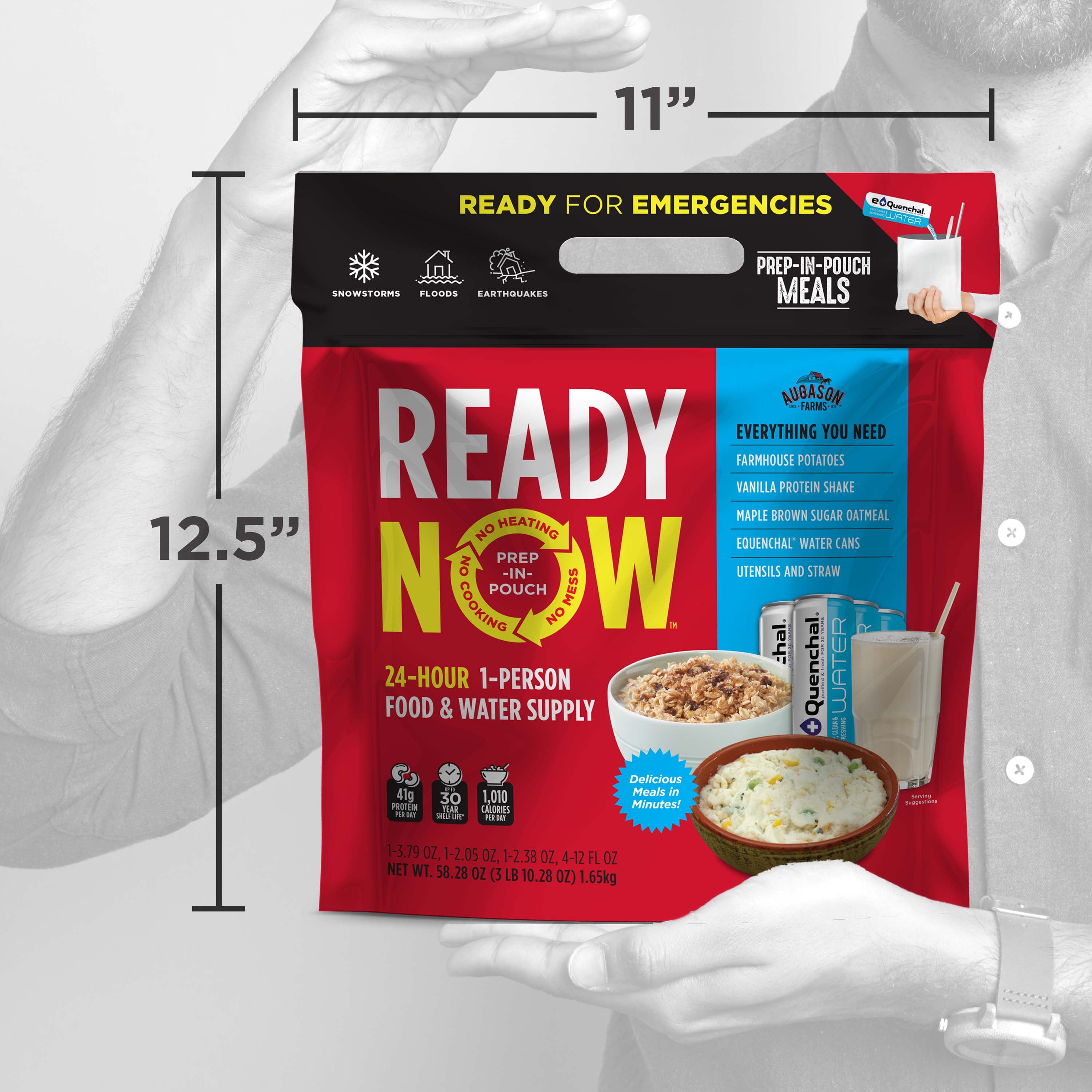 Augason Farms READY NOW Freeze-Dried 24-Hour 1-Person Emergency Food & Water Supply