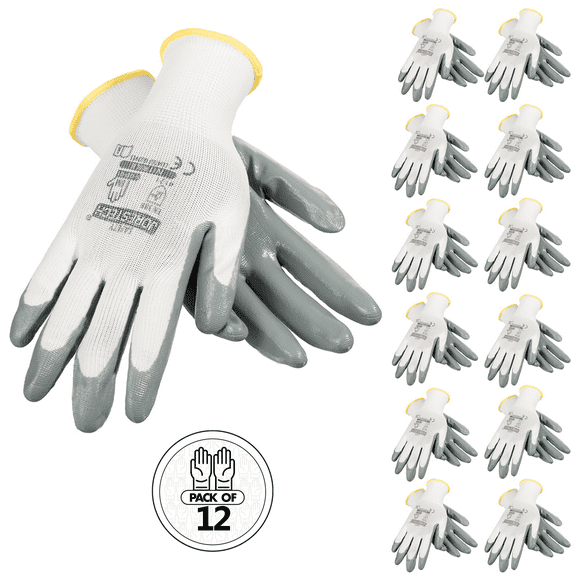 JORESTECH Safety Multi-Purpose Palm Dipped Work Gloves, Nitrile Coated, GD-01 (L, 12 Units)