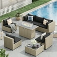 thumbnail image 2 of POTEBAN Outdoor Patio Furniture Set with Fire Pit Table, 8 Piece Outdoor Sectional Sofas, All-Weather Wicker Patio Conversation Set for Garden, Black, 2 of 9