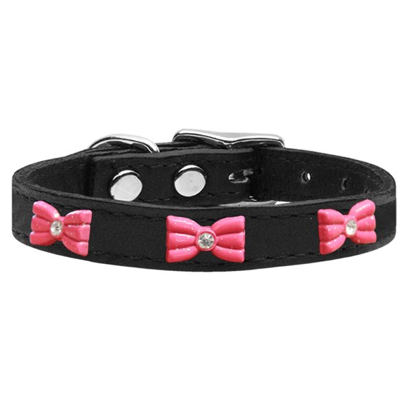 Mirage Pet Products Leather Bow Dog Collar, Black, XL/XXL